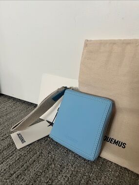Jacquemus Sky Blue Leather Zip-Around Wallet with Wrist Strap